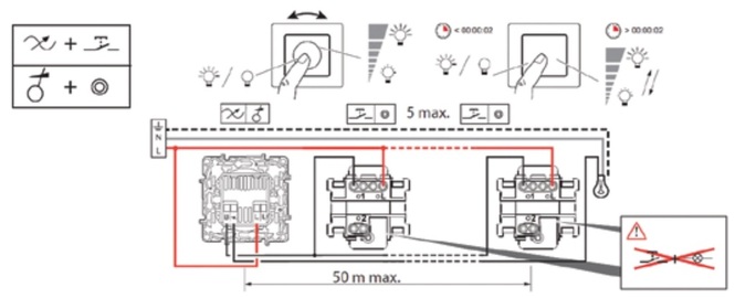 Схема подключения светорегулятора Legrand Etika 672419 с возможностью управления внешними кнопками