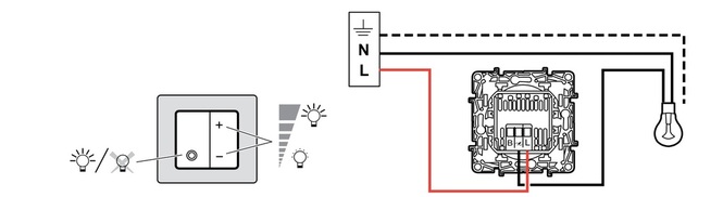 Стандартная схема подключения светорегулятора Legrand Etika 672418.