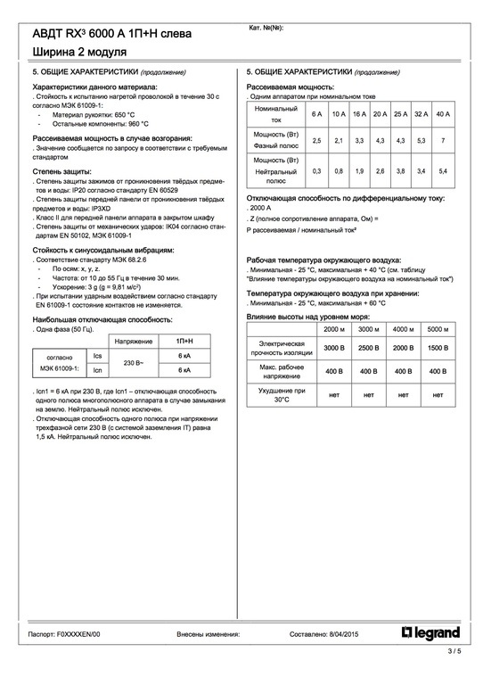 Инструкция на АВДТ Legrand RX3 характеристики p1